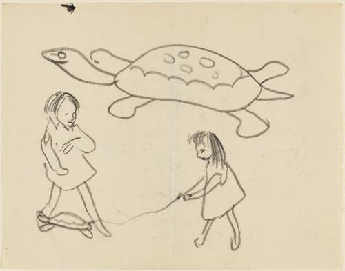 Untitled (2 young girls with turtles)