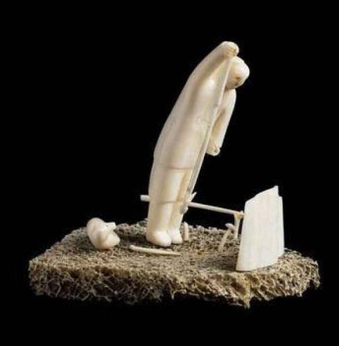 Hunter at a Seal Hole, Accompanied by a Dog