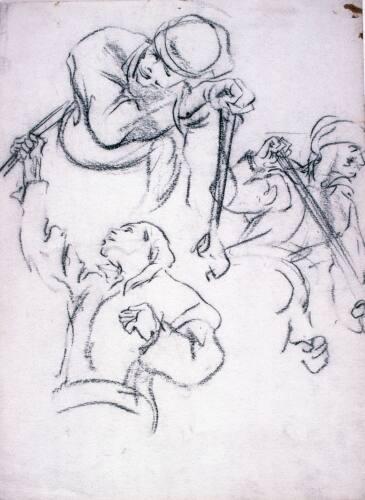 Men paddling (R); Sitting Dog from the Rear (V)