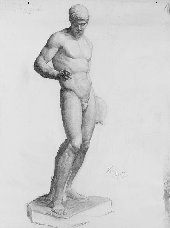 Untitled (standing antique statuary figure on base)