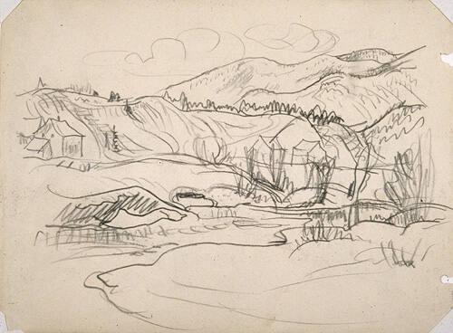 Untitled (hills, houses, river) (R); Untitled (oxen, boats) (V)