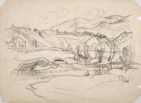 Untitled (hills, houses, river) (R); Untitled (oxen, boats) (V)