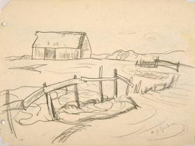 Untitled (barn, broken fence) (R); Untitled (winter landscape) (V)