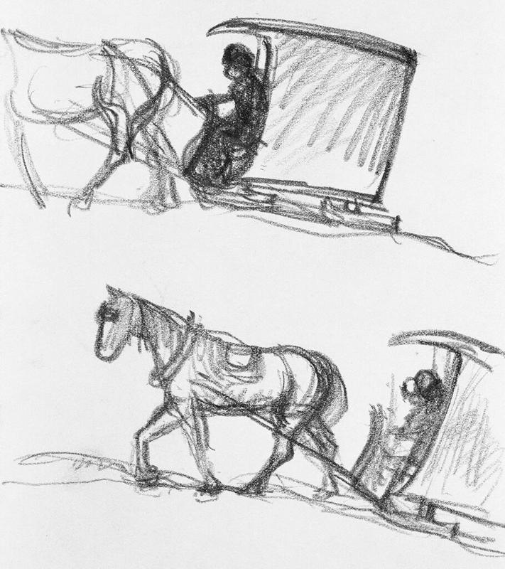 Studies of Horses and Covered Sleigh