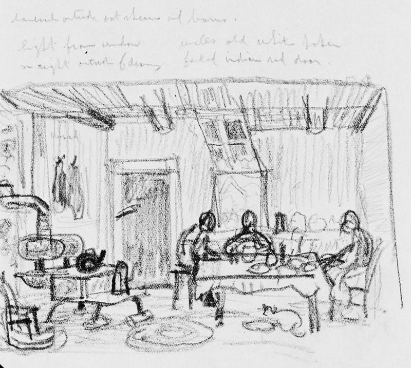 Study of Interior (R); Untitled (studies of figure, plough?) (V)