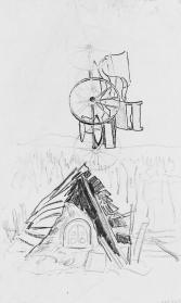 Two Studies: Cart, Oven (R); Studies of Geese (V)