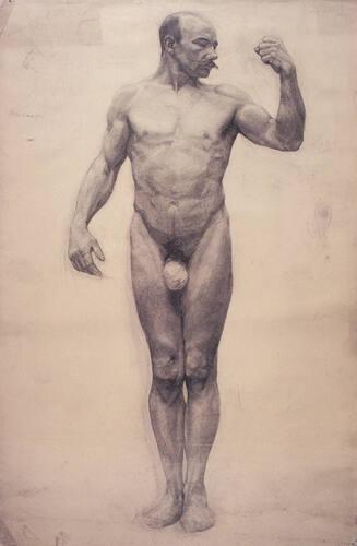 Untitled (standing male nude, left arm raised)