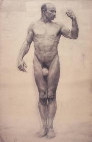 Untitled (standing male nude, left arm raised)