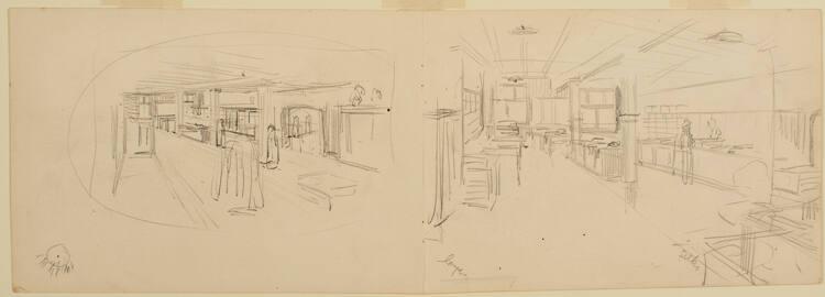 Untitled (two sketches of a department store interior) (R); Untitled (store display unit studies) (V)