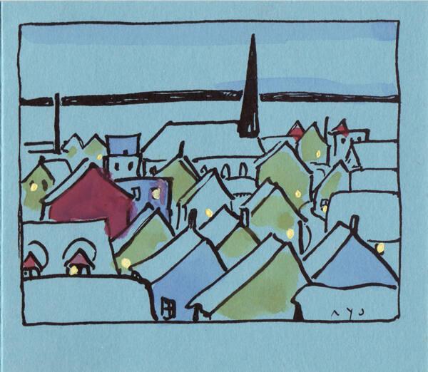 A.Y. Jackson (1882 - 1974)
Christmas card 
photomechanical print with hand-colouring, on blue…